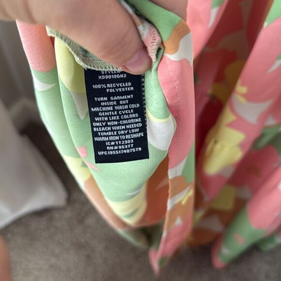 Social Standard Colorful Pink Yellow Smocked Floral Midi Sundress Dress - Picture 6 of 6